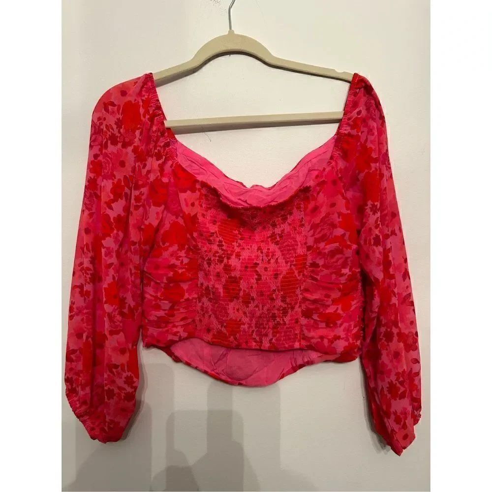 Free People Oh Lala Top Pink & Roses large
